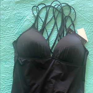 La Blanca, sz 14, black strappy onepiece swimsuit